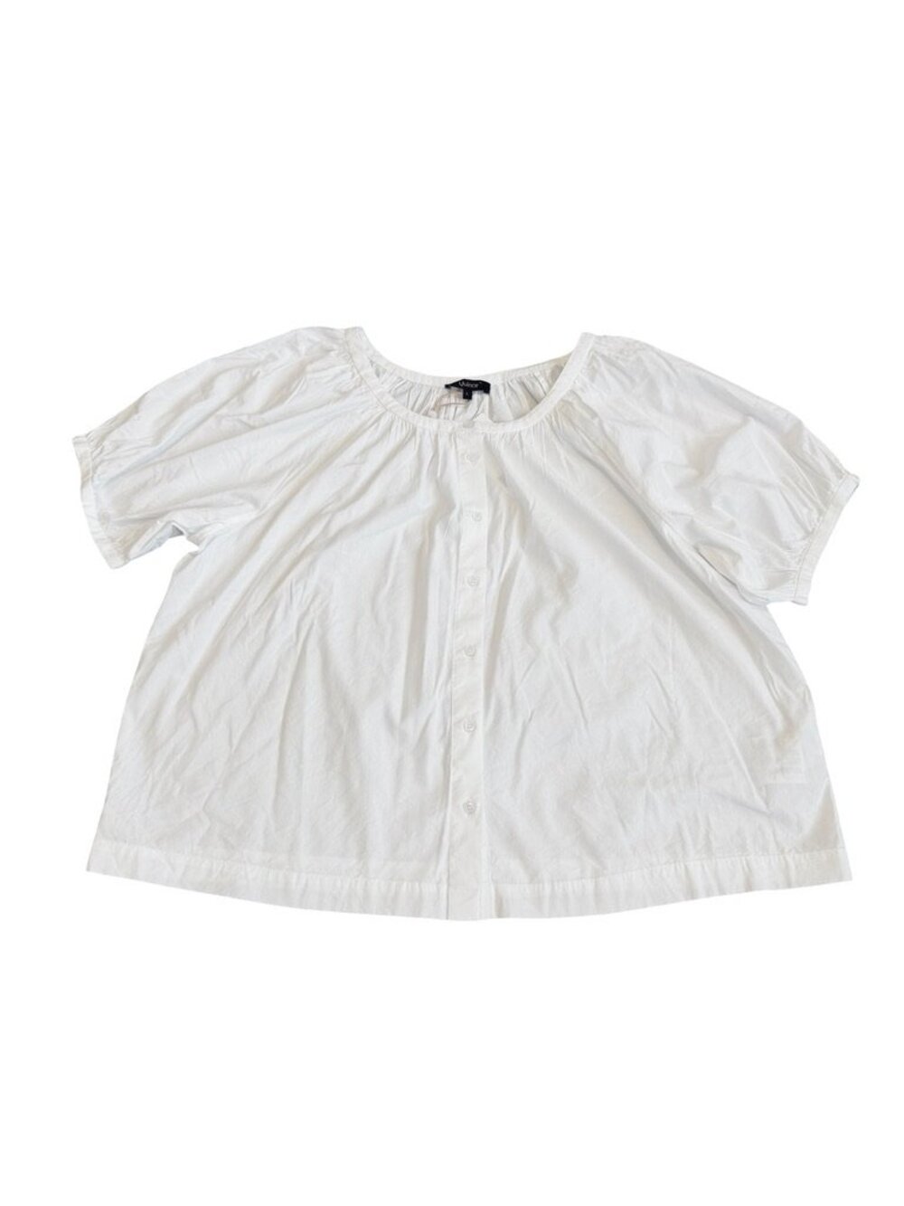 Quince White Puff Sleeve Button Front Blouse Shirt Swing Smock Large Women's NWT